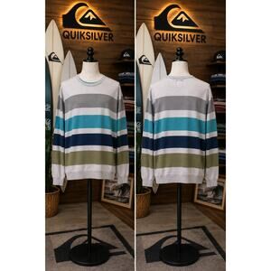 Quiksilver Striped Crewneck Sweater XL Surf Skate Coastal Pullover